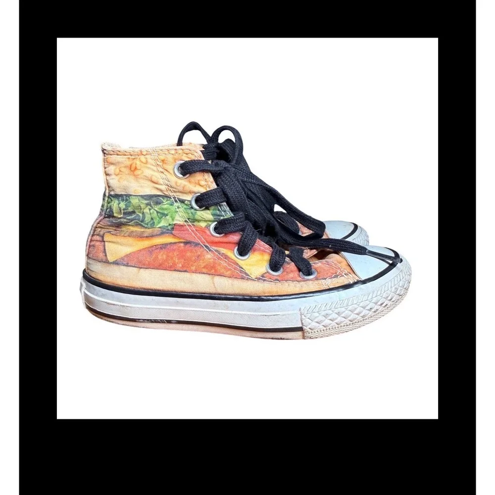Converse Chuck Taylor High Top Hamburger Cheeseburger Rare Print Kids Shoes 11